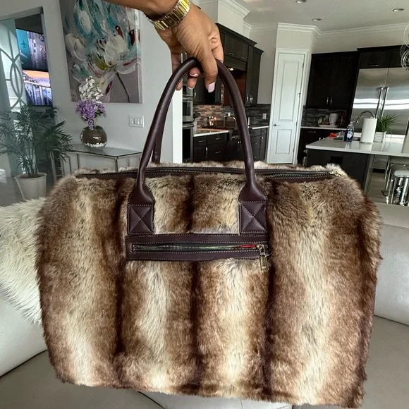 Faux Fur and Brown Leather Bag Set - Picture 2 of 13